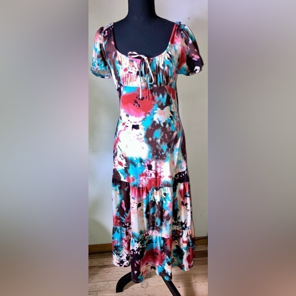 New Nordstrom- Dopamine Abstract Tie Front, Buttery SOFT Maxi in floral Size Med